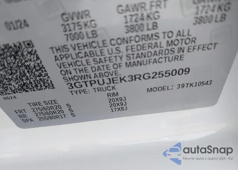 2024 GMC Sierra 1500 4Wd Short Box Elevation With 3Vl из США, поврежденный, VIN 3GTPUJEK3RG255009